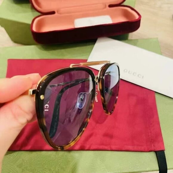 NIB Authentic Gucci Aviator Havana Blue Sunglasses - Picture 3 of 5